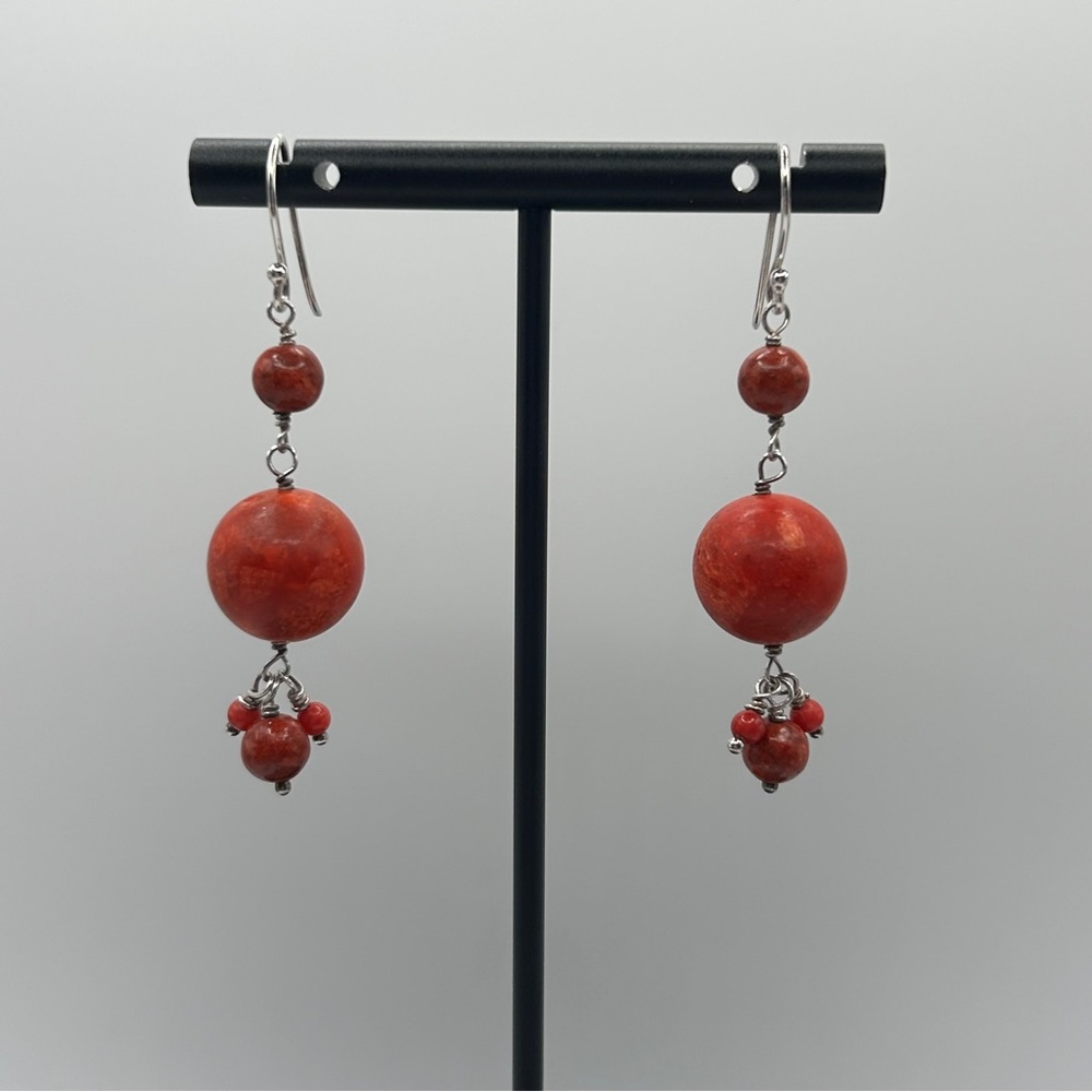 Artisan Crafted - Coral Tone Wooden Beaded Dangle Earrings